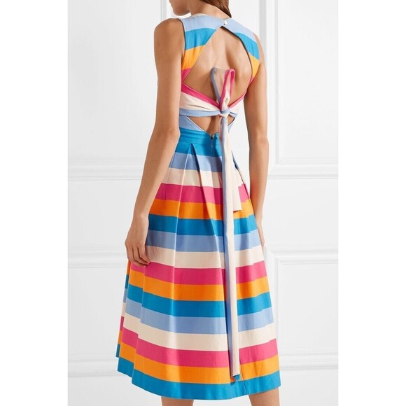 NWT. CAROLINA HERRERA OPEN BACK STRIPED DRESS SZ 12 STUNNING MSRP $2590